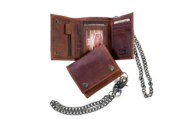 Paul & Taylor Men's Chained Biker/Trucker RFID Tri-fold Wallet from Classic Look