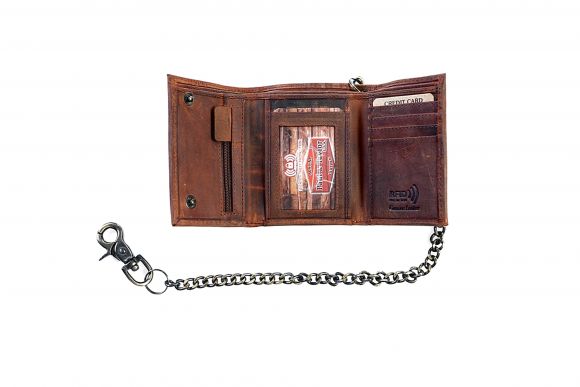 Paul & Taylor Men's Chained Biker/Trucker RFID Tri-fold Wallet from Classic Look